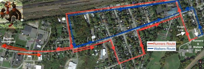 Runners and walkers route for the Turkey Trot 5k race