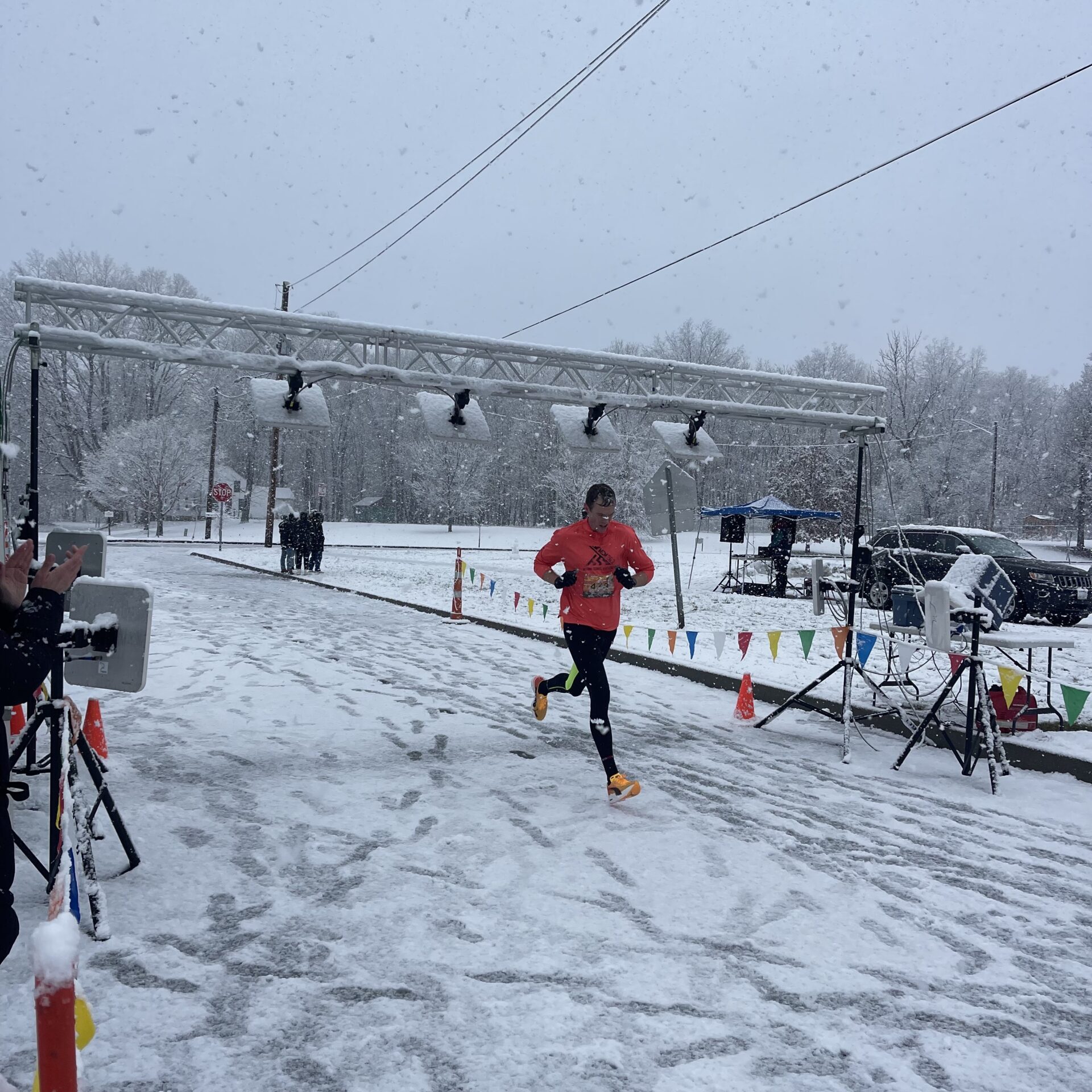 Man running the finish line.
