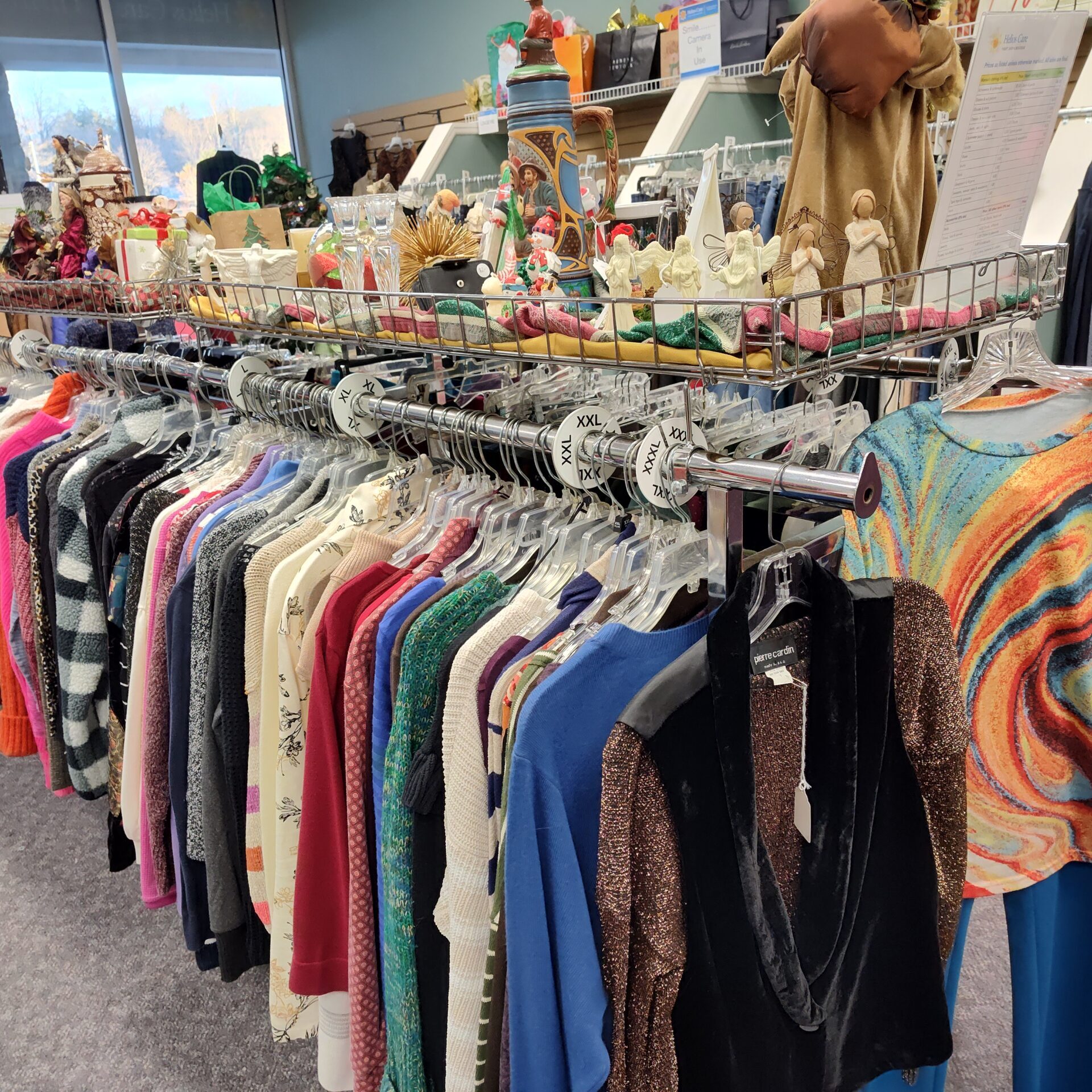 Thrift shop clothing racks