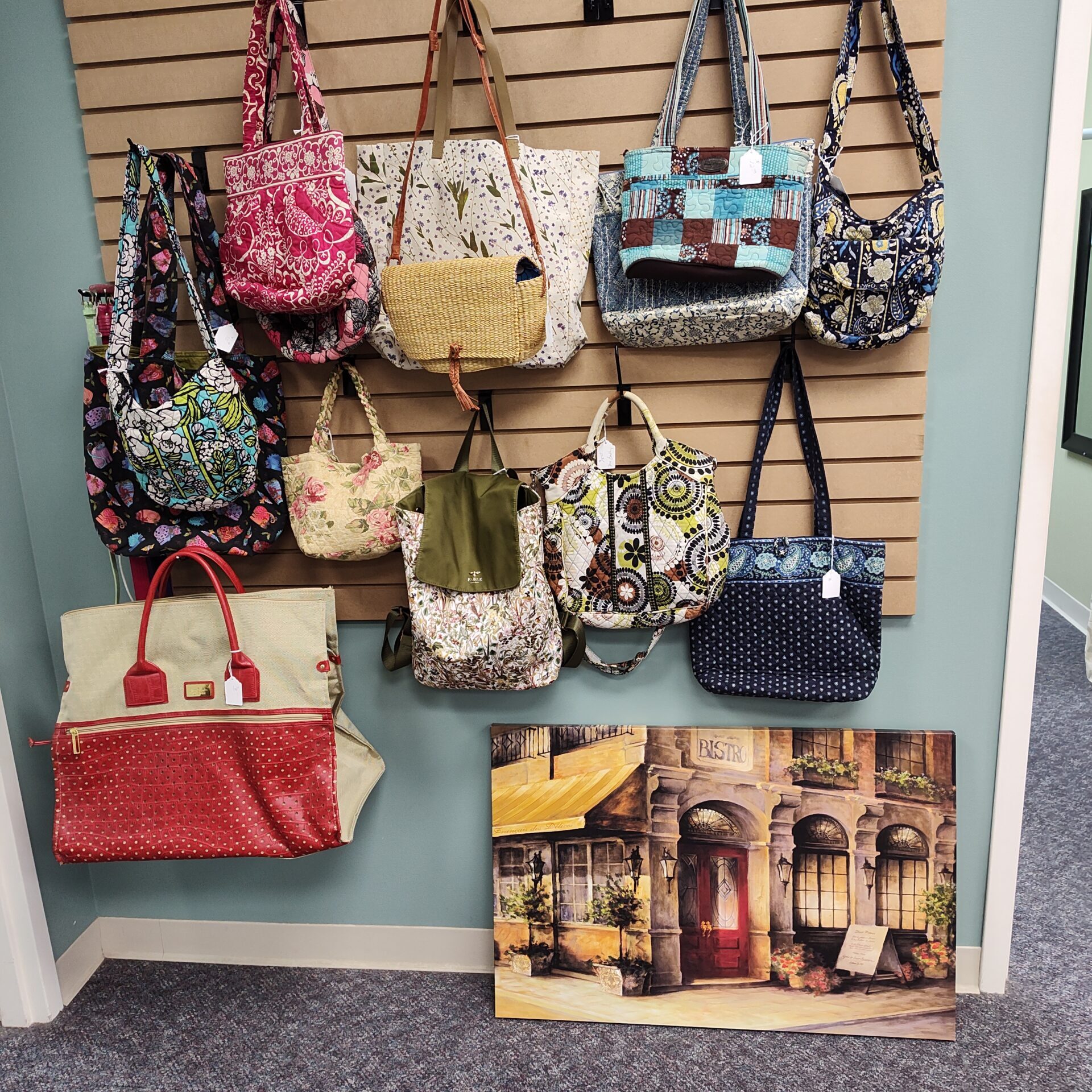 Bags lined up on the wall