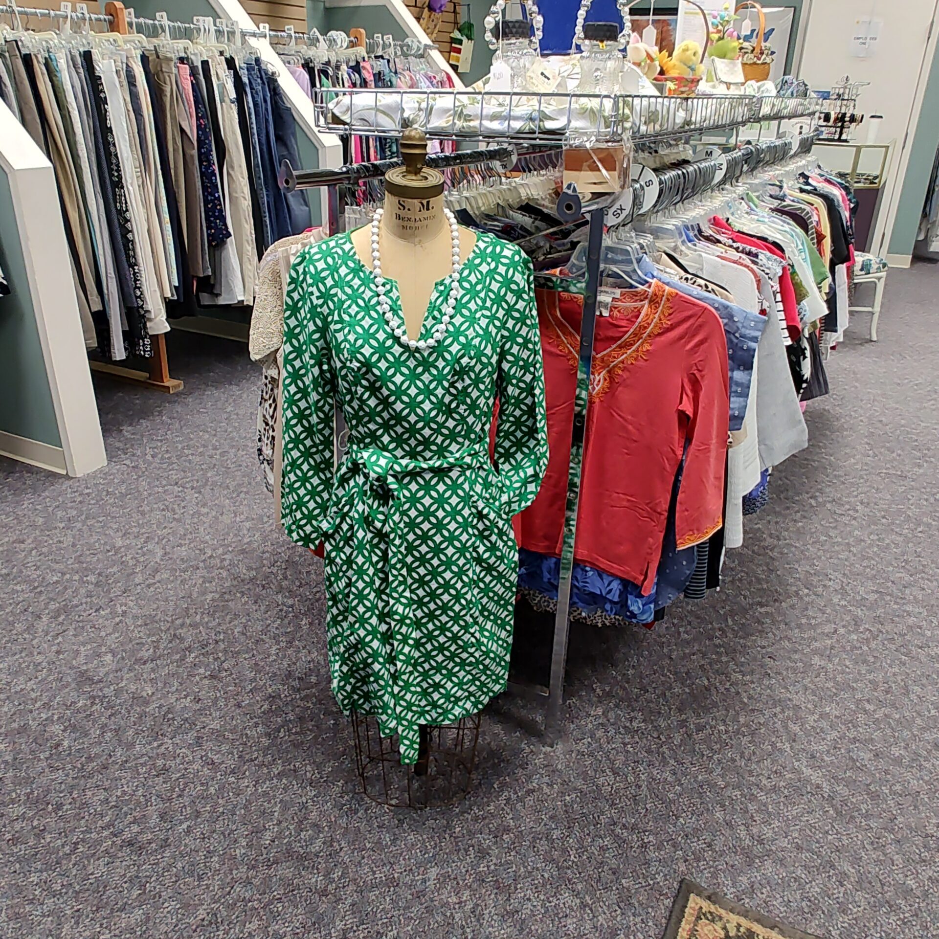Clothing racks at thrift shop