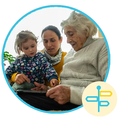 Multi-generational family caregiver with child sitting on lap